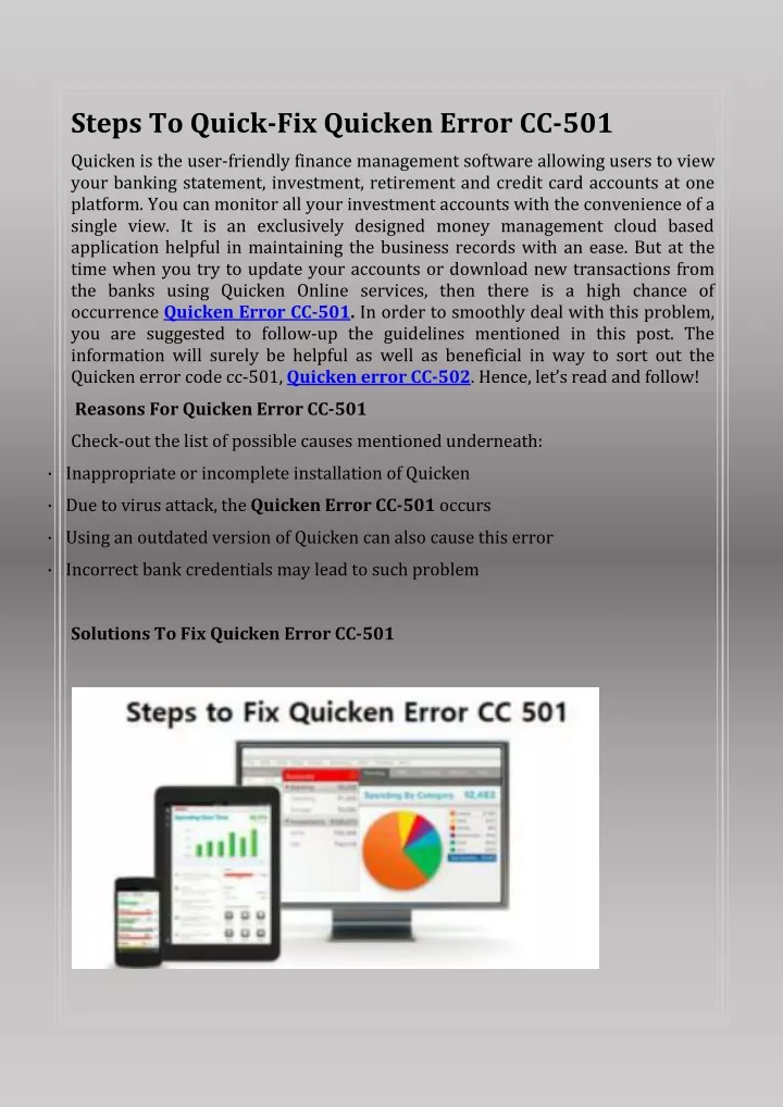 steps to quick fix quicken error cc 501