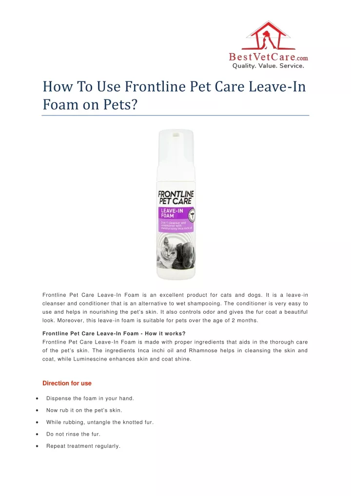 how to use frontline pet care leave in foam