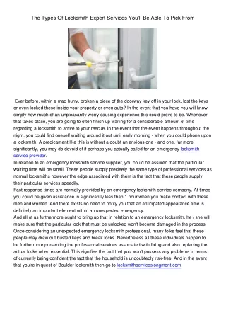 the types of locksmith expert services