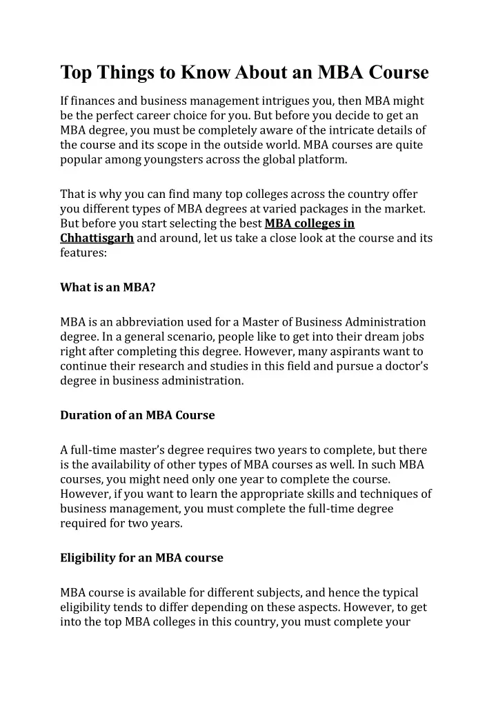 top things to know about an mba course