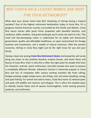 Why Costa Rica Luxury Homes Are Best For Your Retirement?