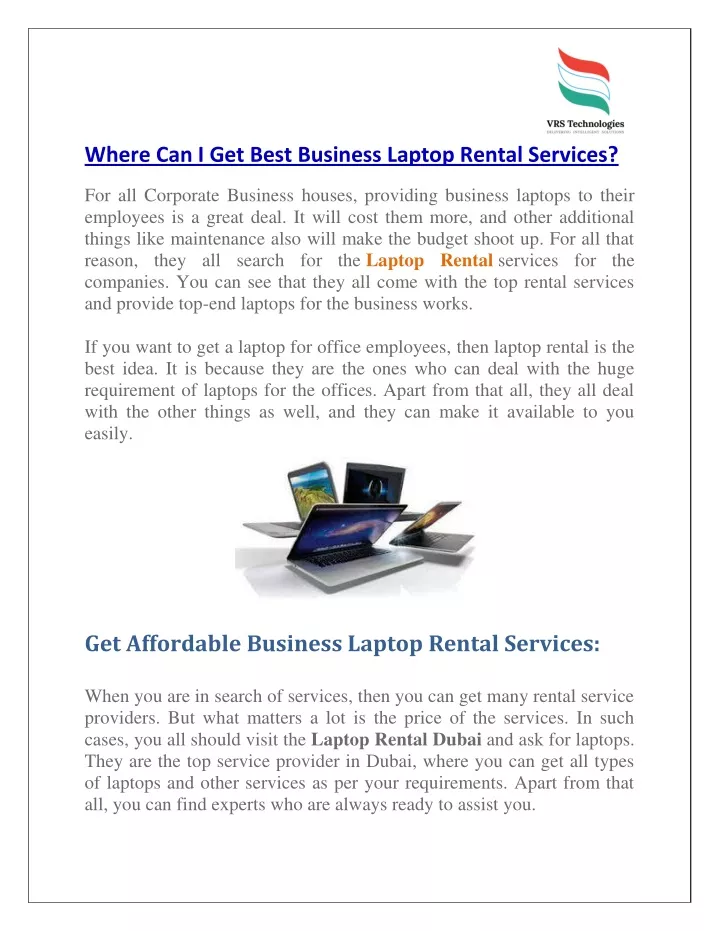 where can i get best business laptop rental