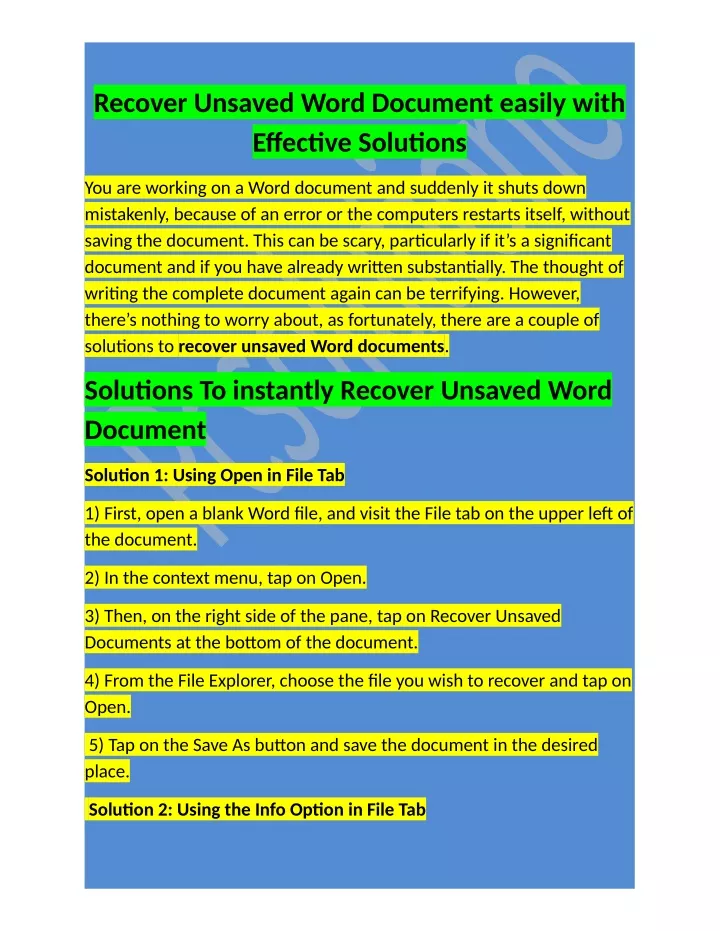 recover unsaved word document easily with