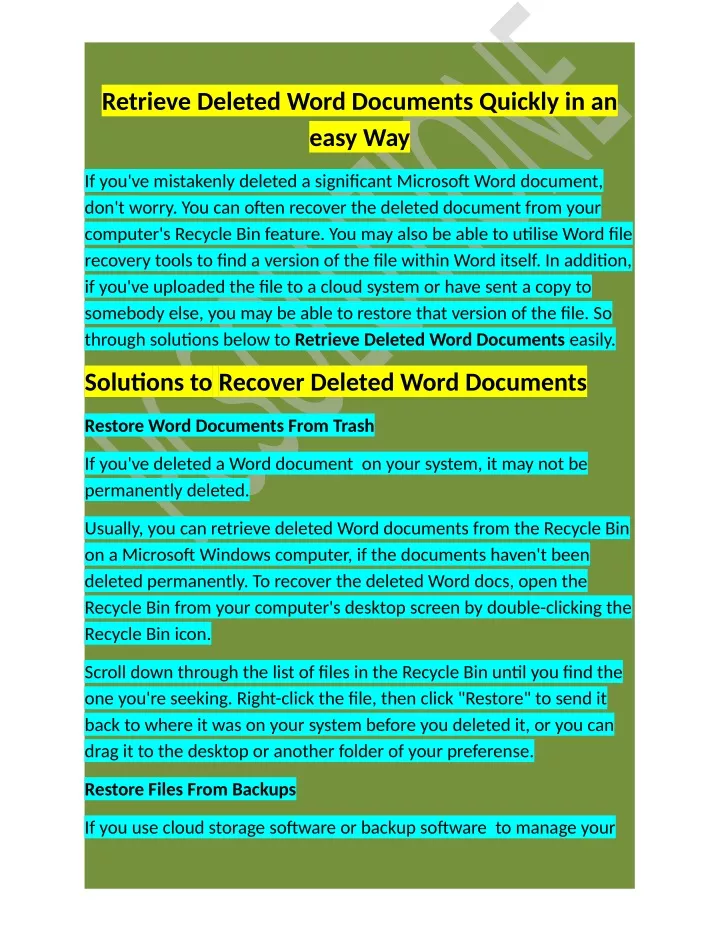 retrieve deleted word documents quickly