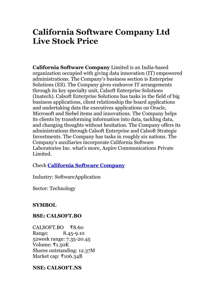 california software company ltd live stock price