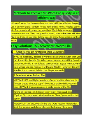 methods to recover ms word file quickly