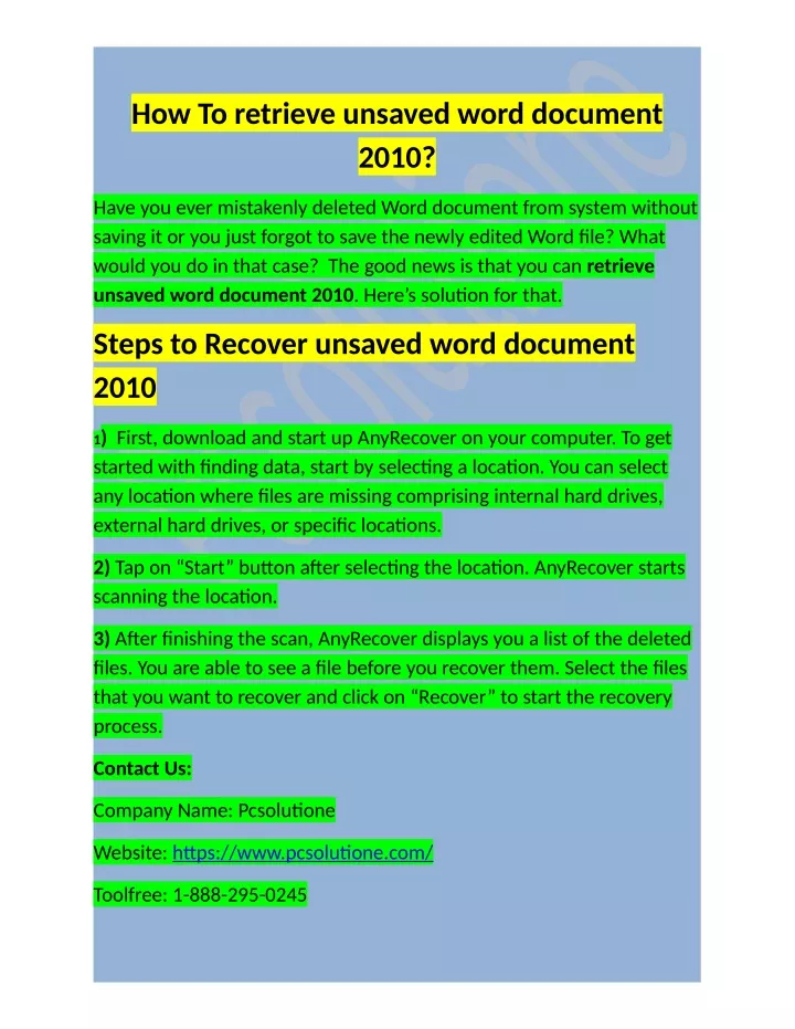 how to retrieve unsaved word document 2010