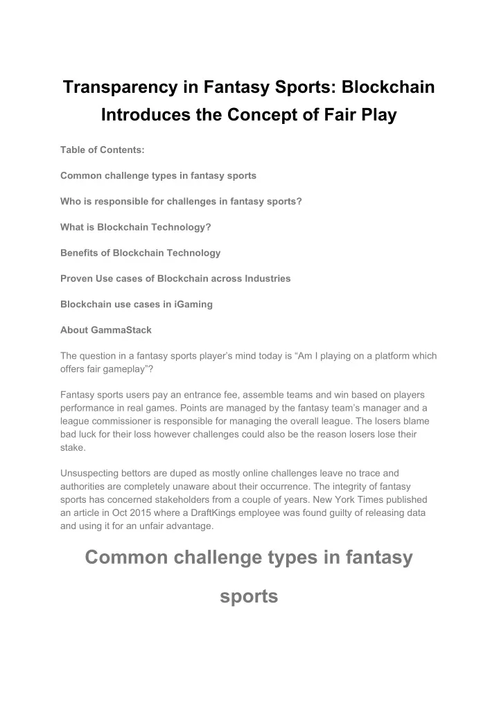 transparency in fantasy sports blockchain