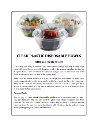 Clear Plastic Disposable Bowls Offer you Plenty of Uses