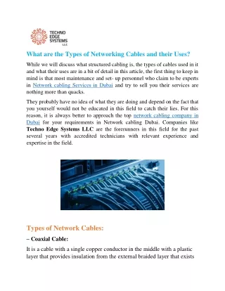 what are the types of networking cables and their