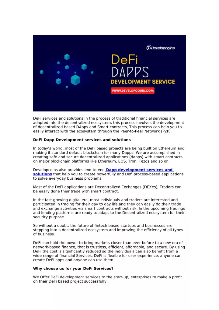 defi services and solutions in the process