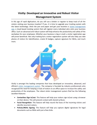 Visitly: Developed an Innovative and Robust Visitor Management System