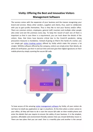Visitly: Offering the Best and Innovative Visitors Management Software