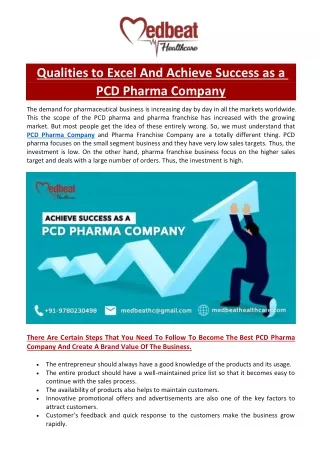 Qualities To Excel And Achieve Success as a PCD Pharma Company
