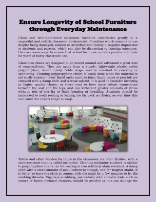 Ensure Longevity of School Furniture Through Everyday Maintenance