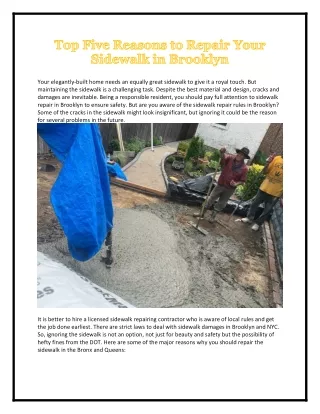 Top Five Reasons to Repair Your Sidewalk in Brooklyn