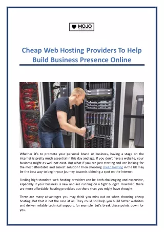 Cheap Web Hosting Providers To Help Build Business Presence Online
