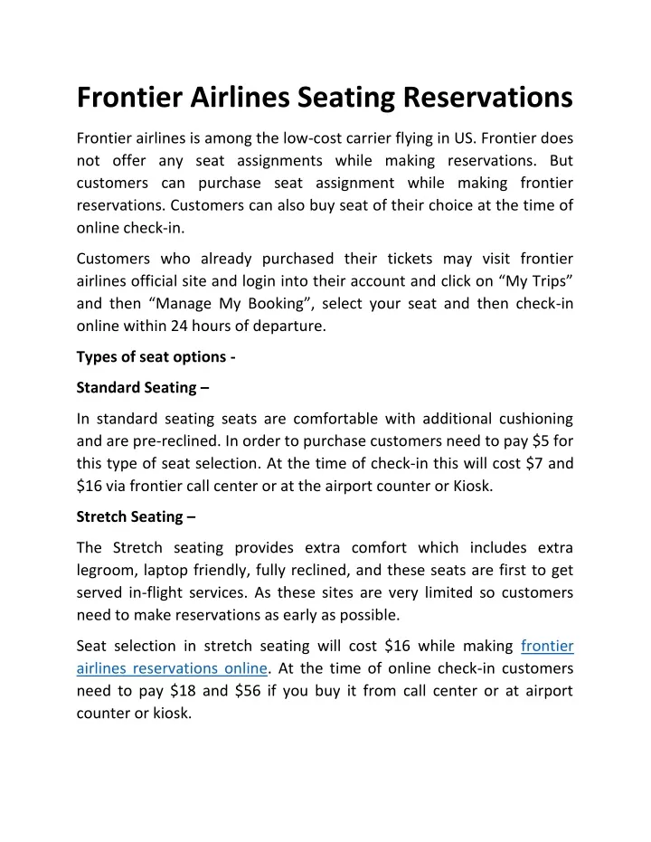 frontier airlines seating reservations