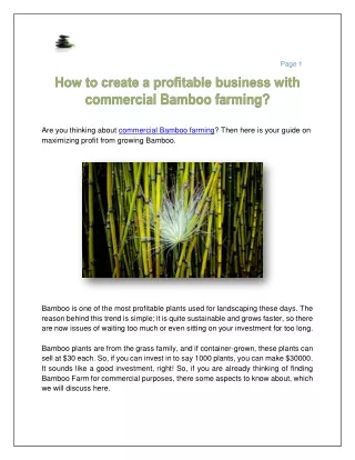 How to create a profitable business with commercial Bamboo farming?
