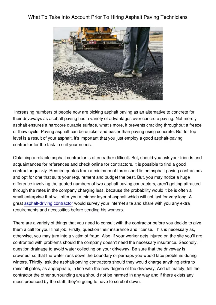 what to take into account prior to hiring asphalt
