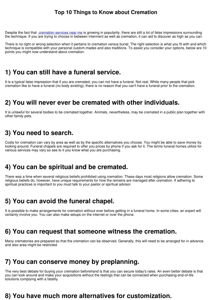 top 10 things to know about cremation
