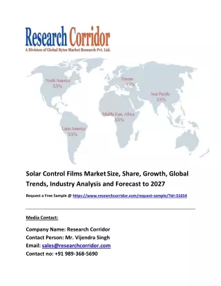 Solar Control Films Market Size, share, Industry Growth, Future Opportunities, Forecast to 2027