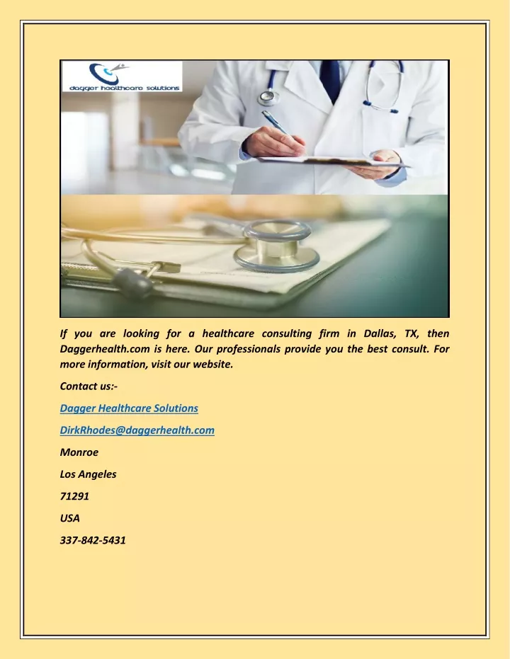 if you are looking for a healthcare consulting