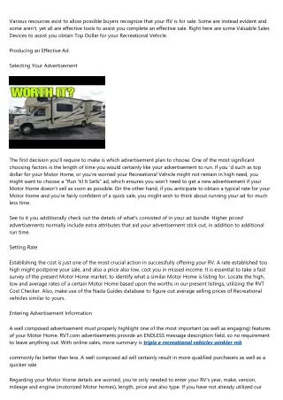 A little time and effort is all it requires to get the most effective rate possible for the sale of your RV-- mobile hom