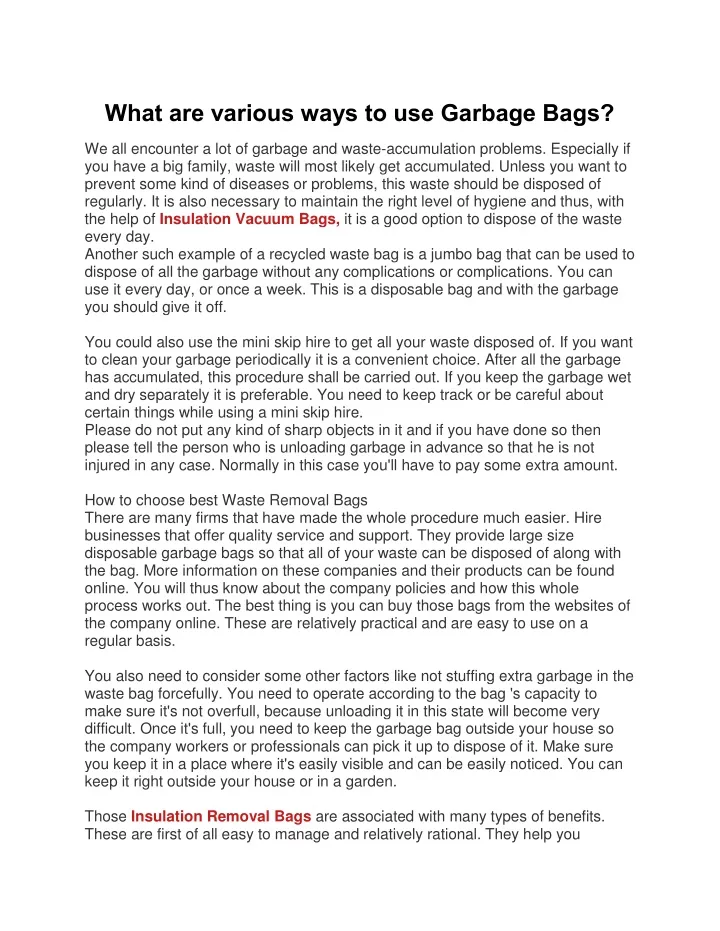 what are various ways to use garbage bags