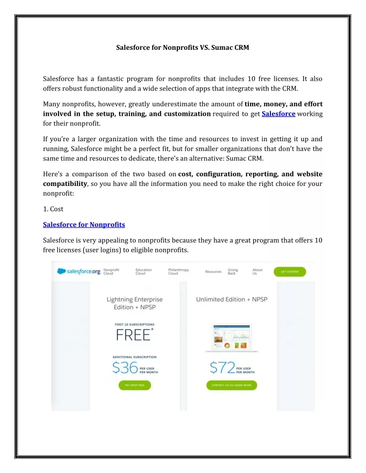salesforce for nonprofits vs sumac crm