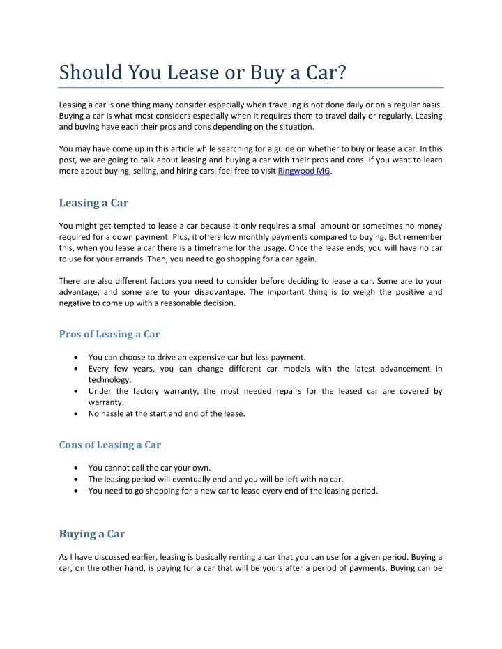 should you lease or buy a car