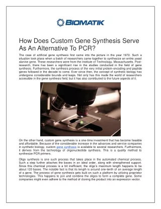 Gene Synthesis Serve As An Alternative To PCR - Biomatik