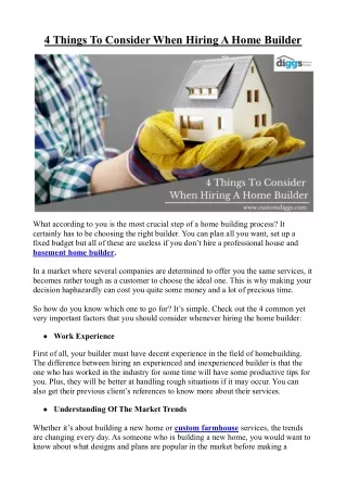 4 things to consider when hiring a home builder
