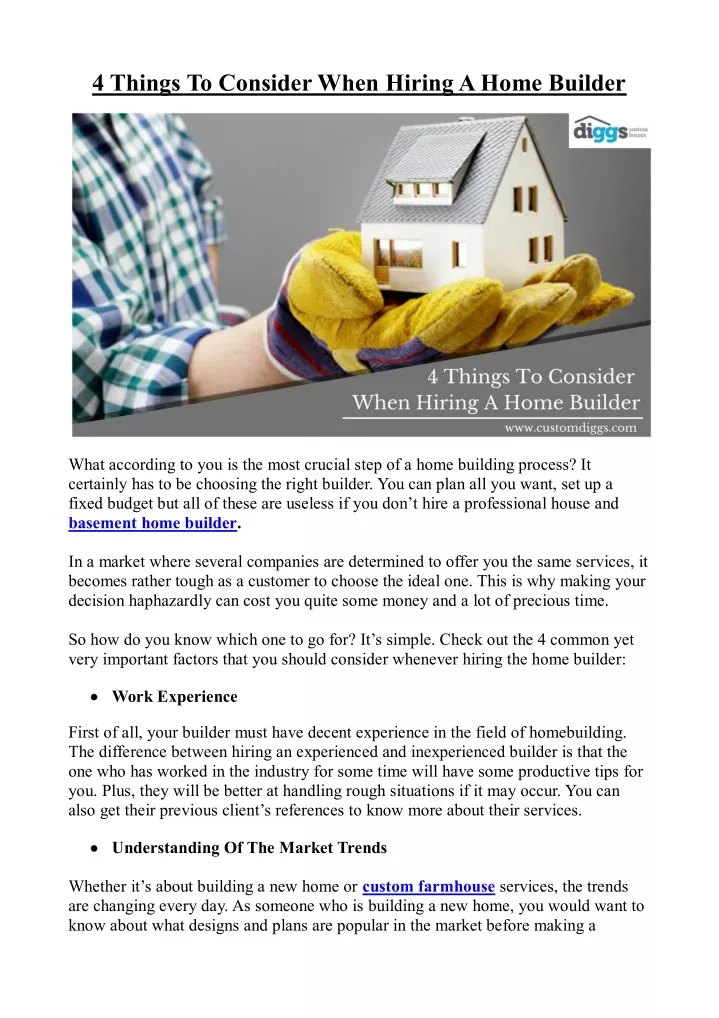 4 things to consider when hiring a home builder