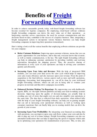 Benefits of Freight Forwarding Software