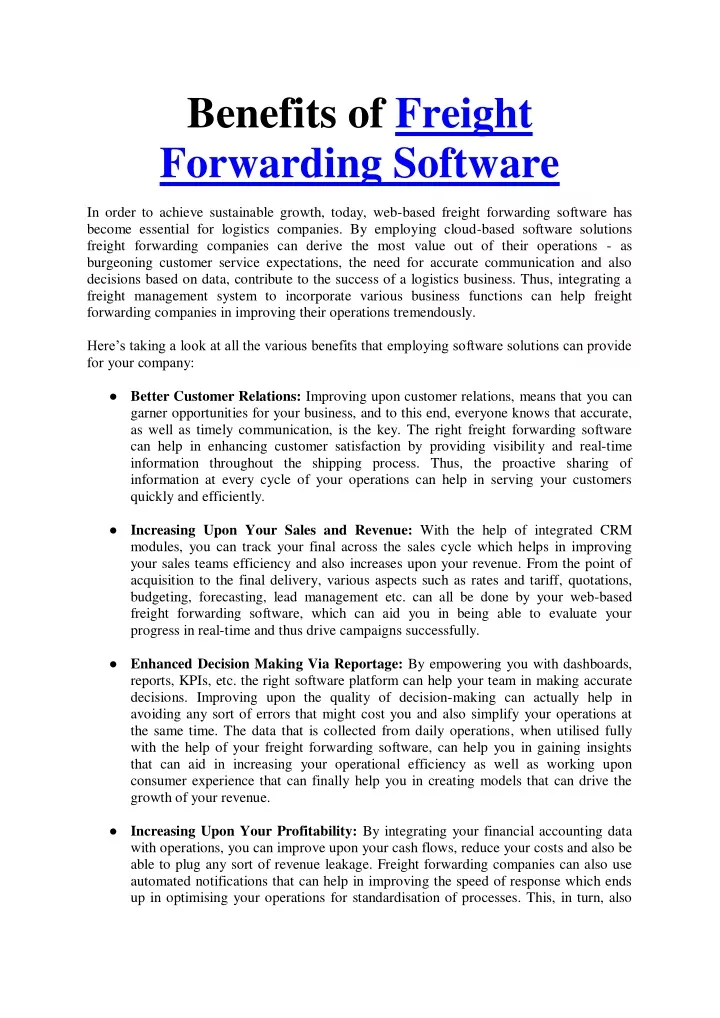 benefits of freight forwarding software