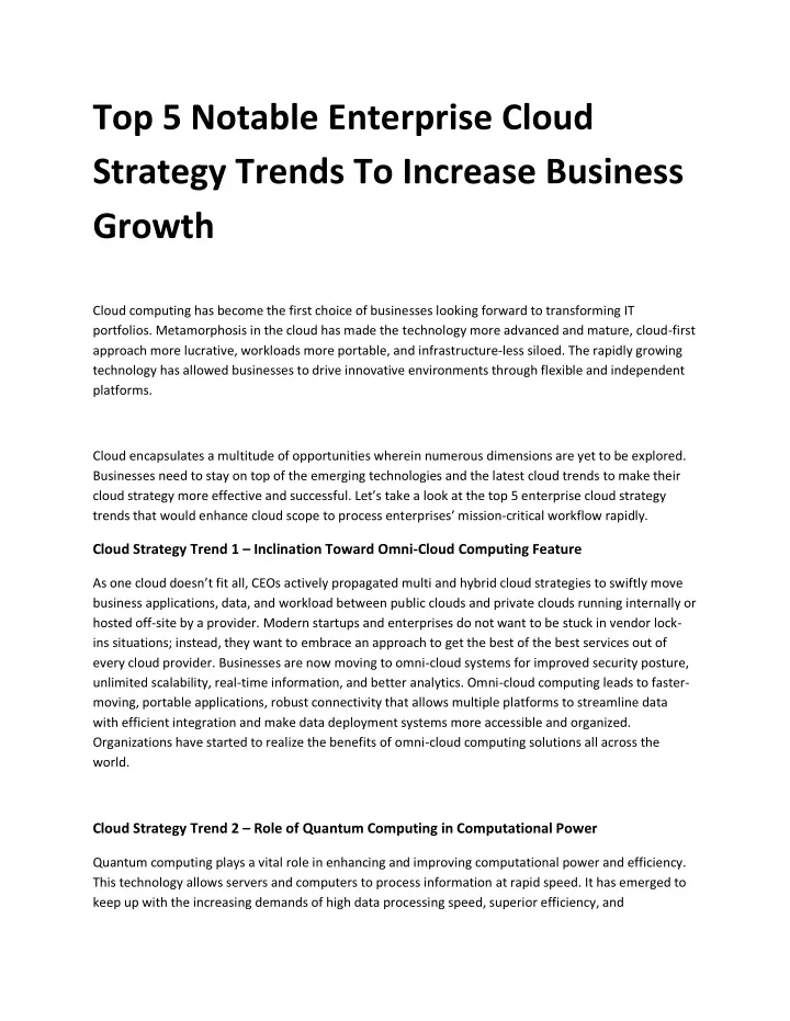 top 5 notable enterprise cloud strategy trends