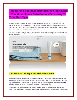 tips to find the best moisturizing skin cream