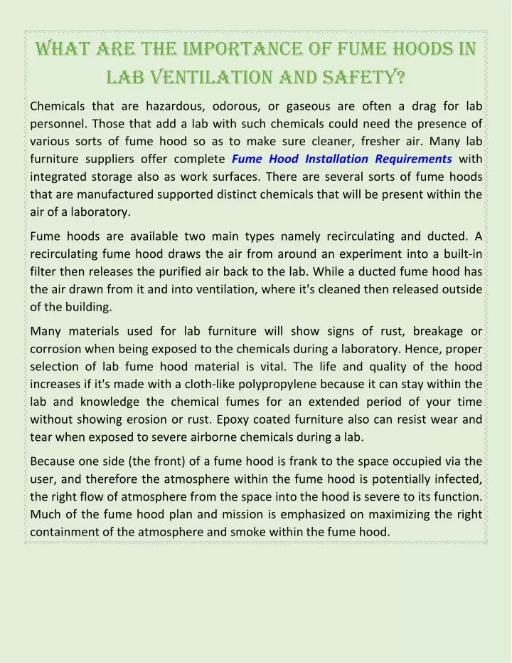 what are the importance of fume hoods