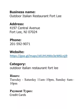 Outdoor Italian Restaurant Fort Lee