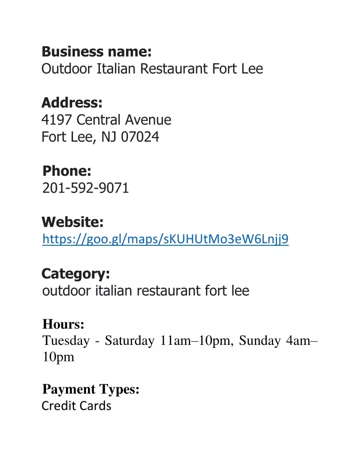 business name outdoor italian restaurant fort