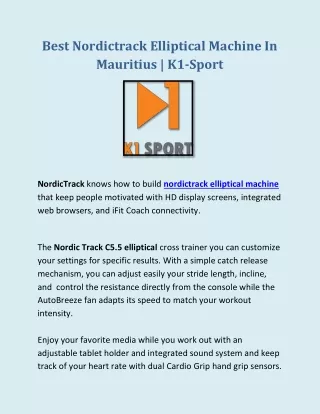 Shop The Best Nordictrack Elliptical Machine In Mauritius - K1 Sport