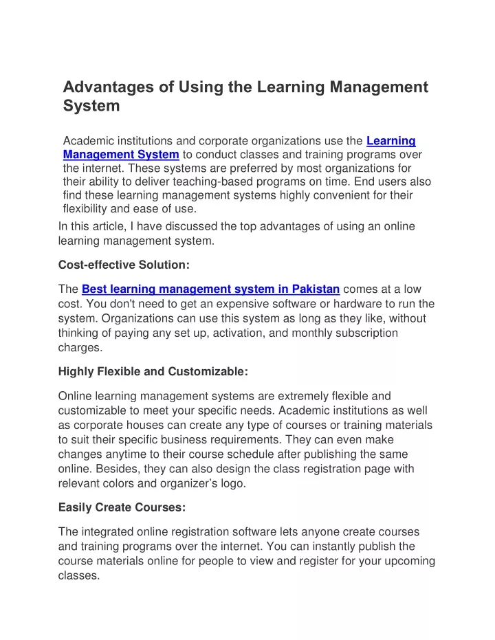 advantages of using the learning management system