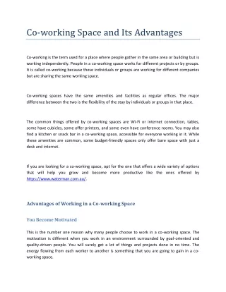 Co-working Space and Its Advantages