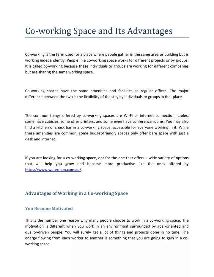 co working space and its advantages