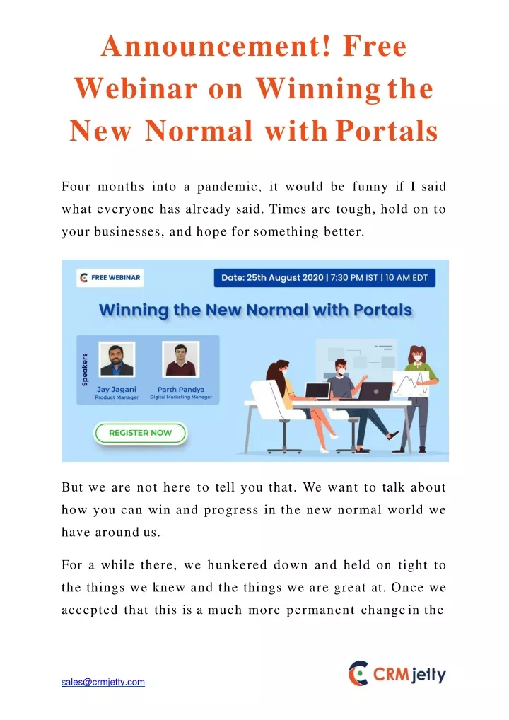 announcement free webinar on winning the new normal with portals