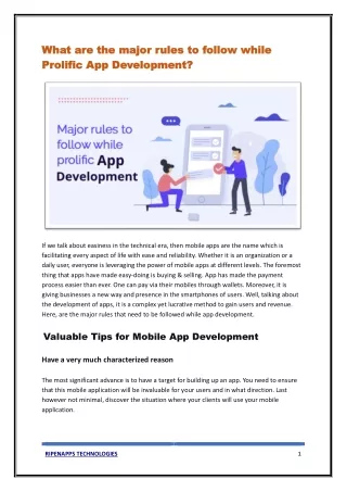 What are the major rules to follow while Prolific App Development?