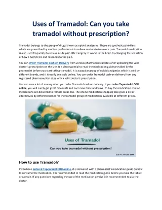 Uses of Tramadol: Can you take tramadol without prescription?