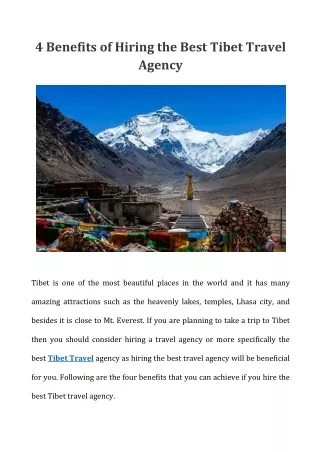 4 Benefits of Hiring the Best Tibet Travel Agency