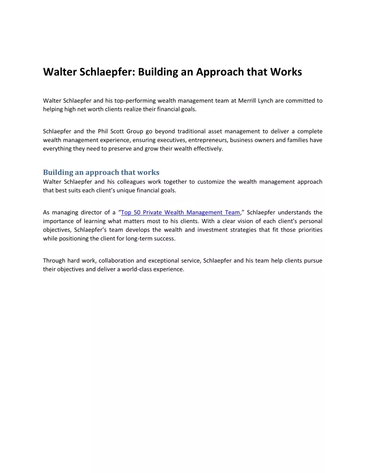 walter schlaepfer building an approach that works